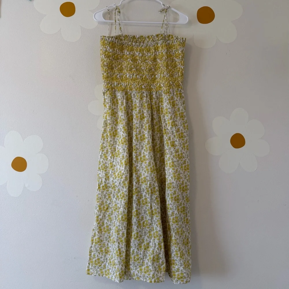 NWT J. Crew Yellow Paloma Midi Dress Liberty Organic 100% Cotton Fabric Smocked